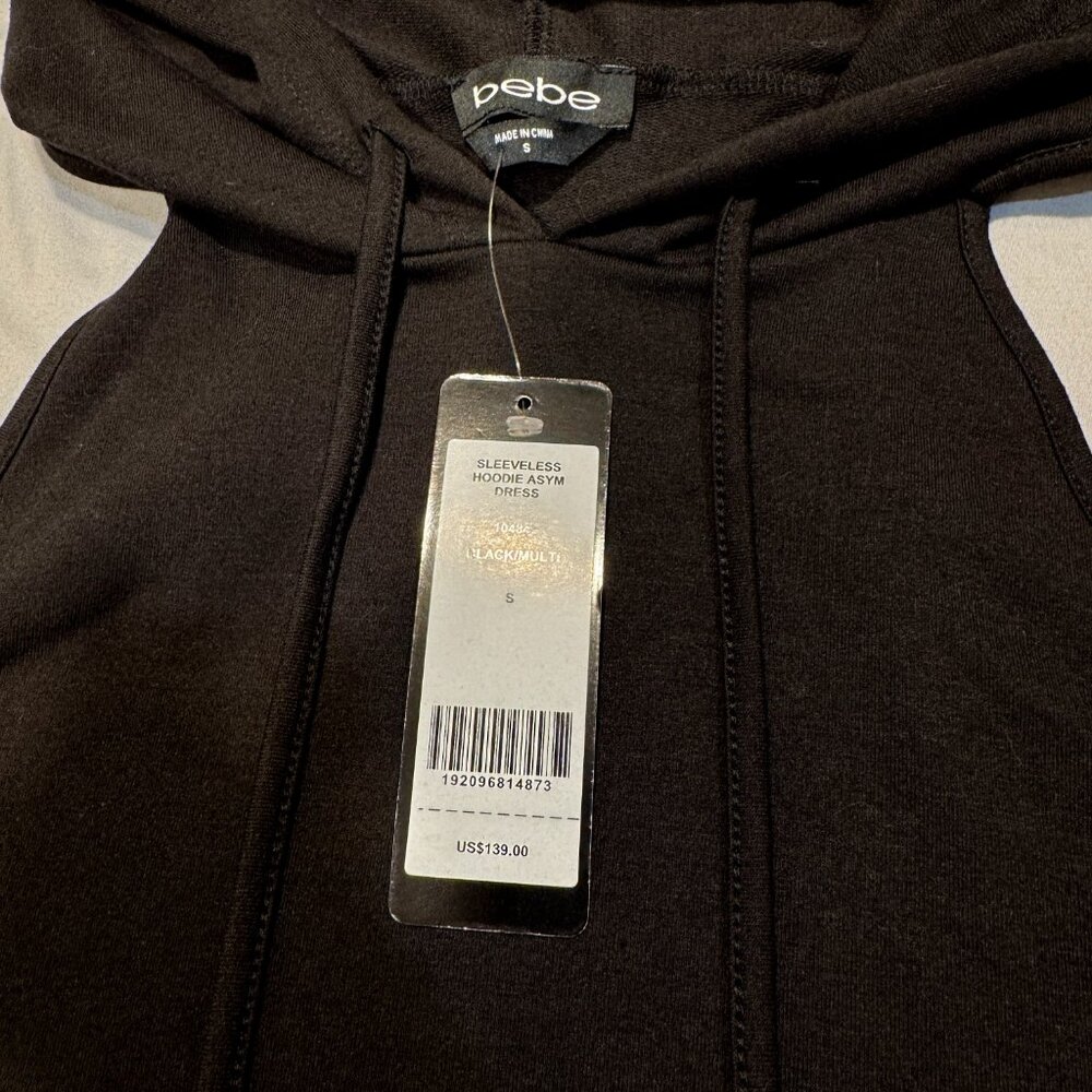 NWT Bebe Black & Pink Sleeveless Hoodie ASYM Dress Mini Fitted Women's Size S - Picture 8 of 9